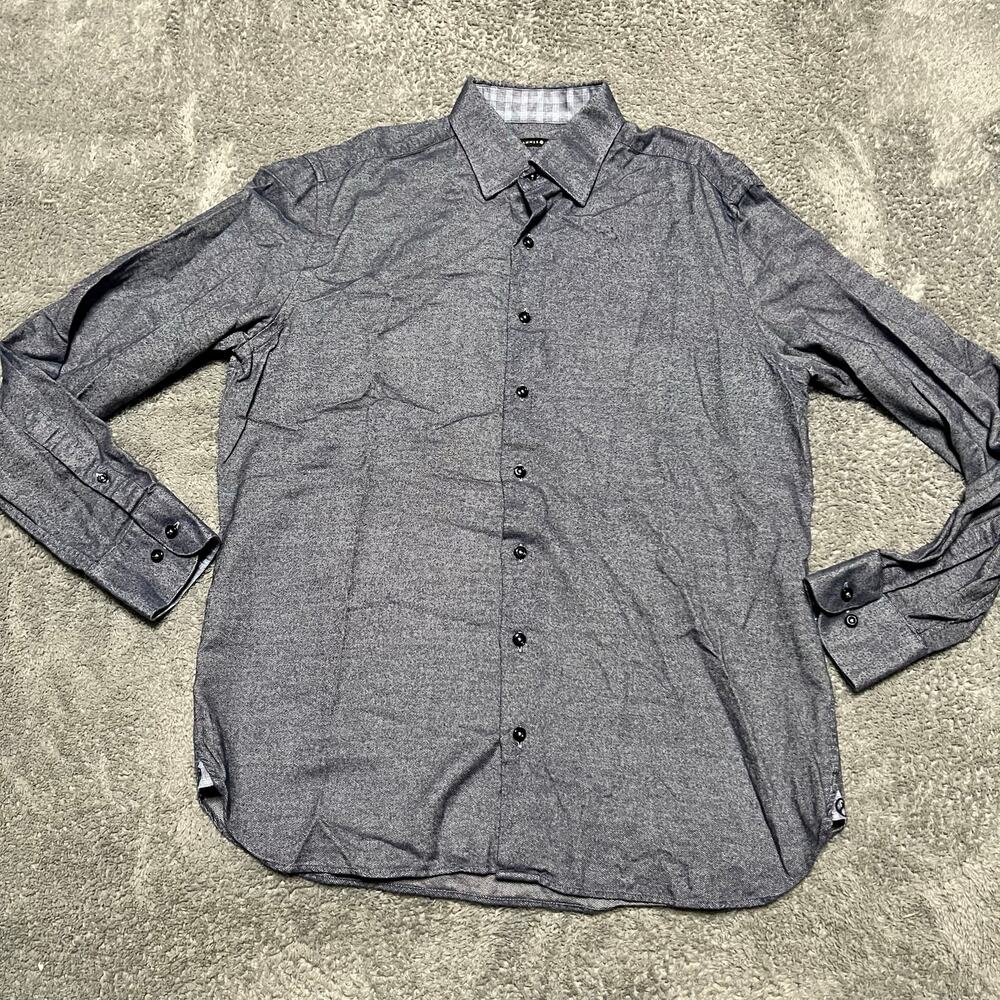 Hammermade Dress Shirt Mens Large 16.5 Blue Button Up Heathered Blue